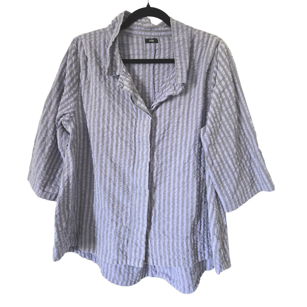 Tulip Womens M Lavender Crinkle Cotton Button Down Top Art To Wear Lagenlook